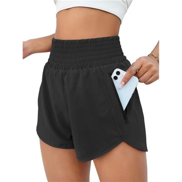 Women's High Waisted Athletic Running Shorts with Pocket - Workout Yoga Gym